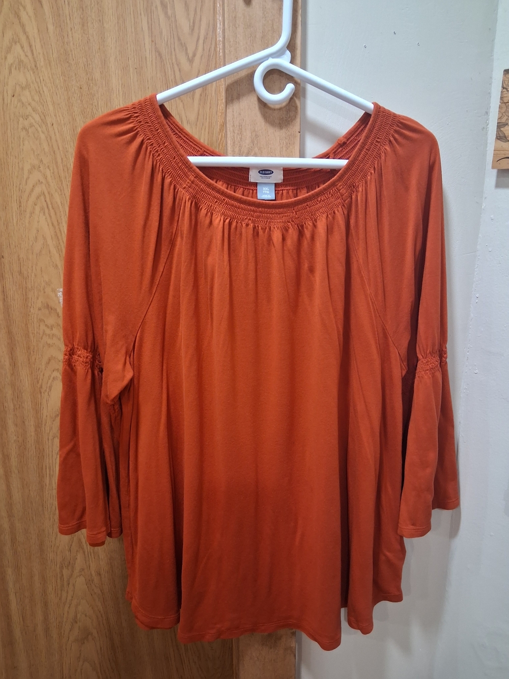 Old Navy Women's Burnt Orange Smocked Neck Bell Sleeve Tunic